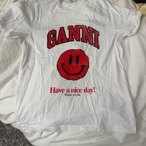 Ganni White Tee with Bold Red Graphic